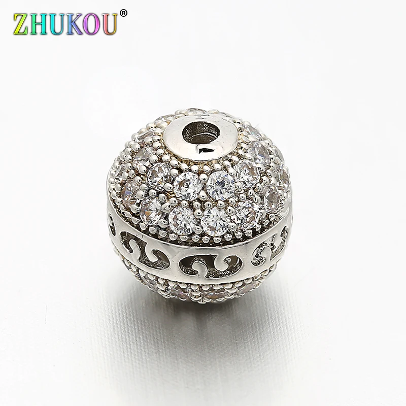 9mm Popular Brass Cubic Zirconia Hollow Spacer Beads DIY Necklace Pendant Jewelry Accessory Findings, Hole: 1mm, Model: VZ37