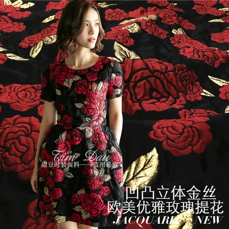 Europe and the United States  concave and convex stereoscopic gold rose jacquard brocade fabrics  for fashion  dress/100cm*145cm