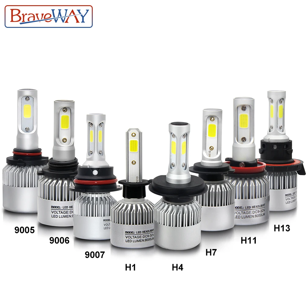 BraveWay H1 LED Headlight Bulbs for Auto H4 H7 H8 H9 H11 HB3 HB4 9005 9006 Fog Lights Car Lamps 12V Motorcycle Bike