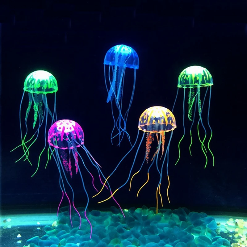 15pcs/lot Three Sizes Six Colors Artificial Jellyfish Aquarium Fish Tank Glowing Effec Decoration Underwater Pet Decor Ornament