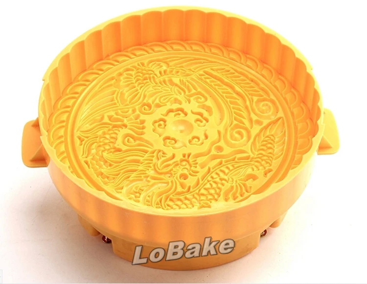 

1500g big round plastic moon cake press mold box container with Chinese image design "long feng cheng xiang" dragon&phoenix