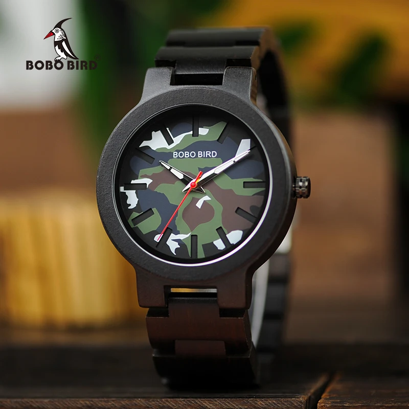 

BOBO BIRD Men Wood Timepieces Luxury Stylish Ebony Male Quartz Watches Military Chronograph In Gift Box relogio masculino V-R16