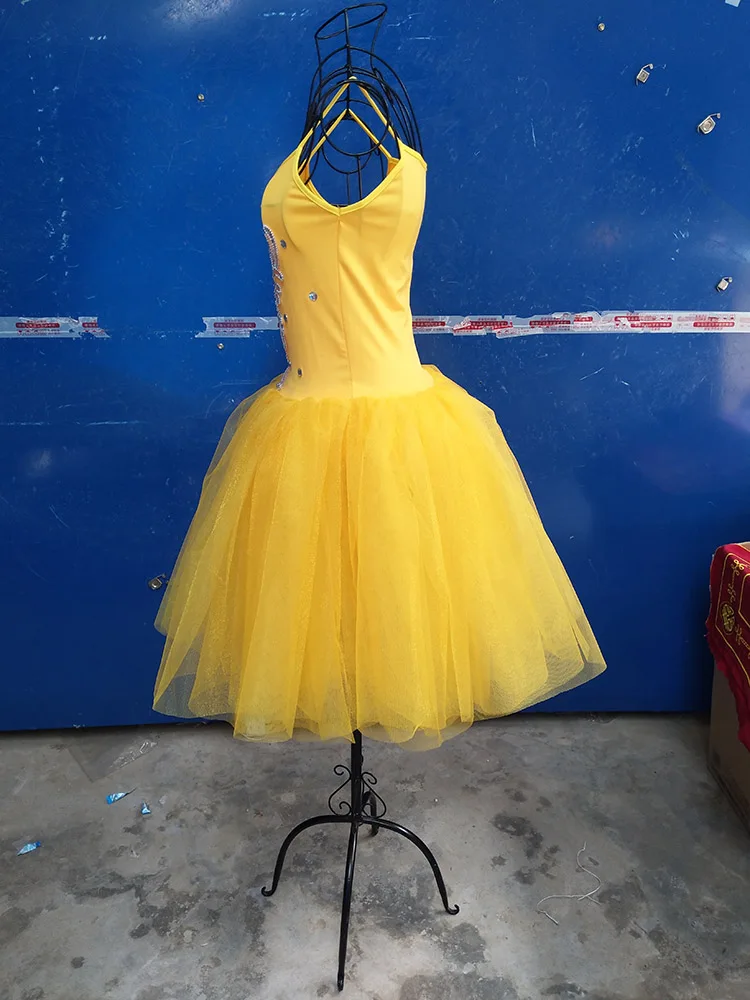 Yellow Ballet Dress Swan Lake Performance Tutu Dress Pancake Female Girls Luminous LED Fluorescent Pompon Jumpsuit Clothes H645