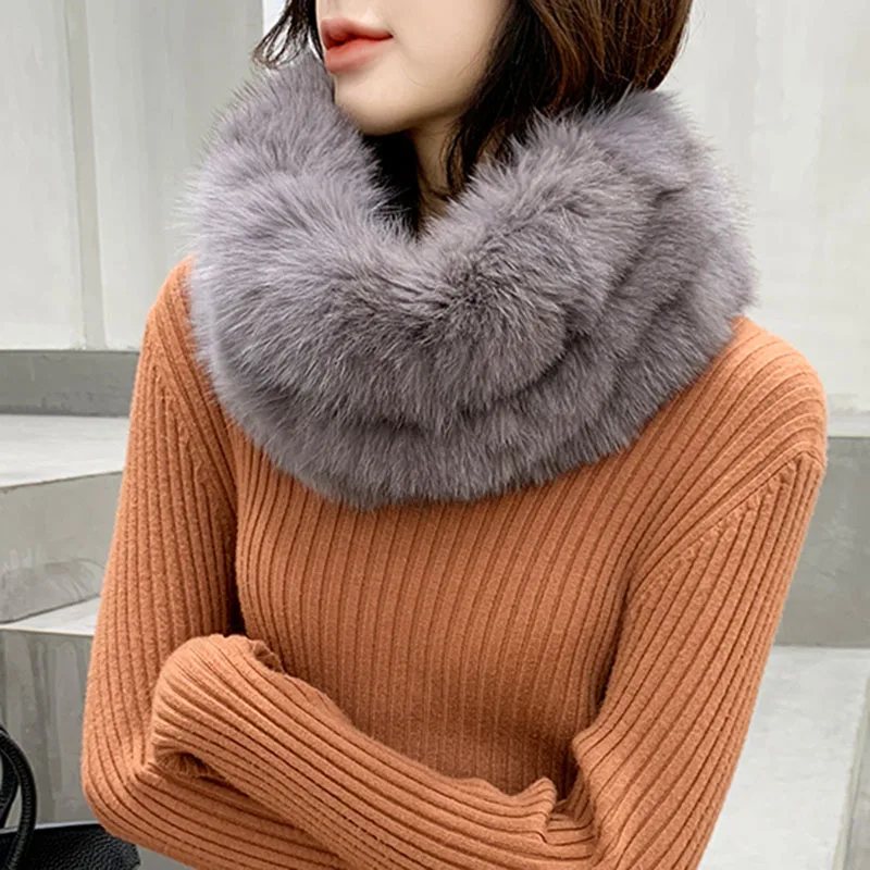 Fashion Winter Real Fox Fur Snood Scarf Women Genuine Fur Round Scarves 2018 Hot Sale Ladies Scarfs Warm Neck Warmer Endness