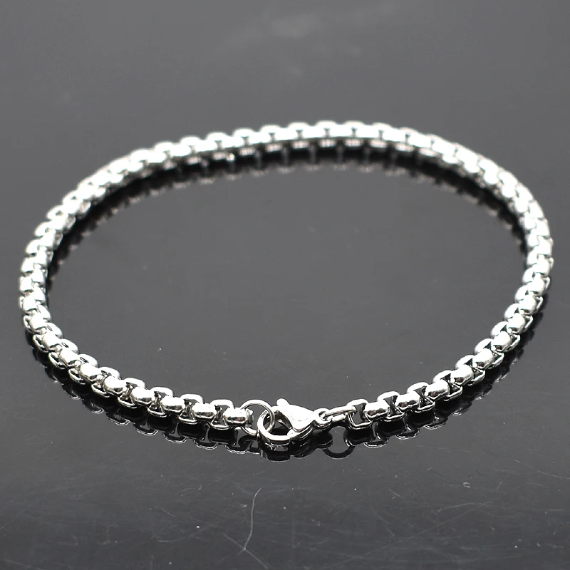 AMUMIU 2 Piece!! 40-70cm + 16-26cm 3mm Stainless Steel Necklace Bracelet Chain Men Women Jewelry Sets Wholesale HZTZ118