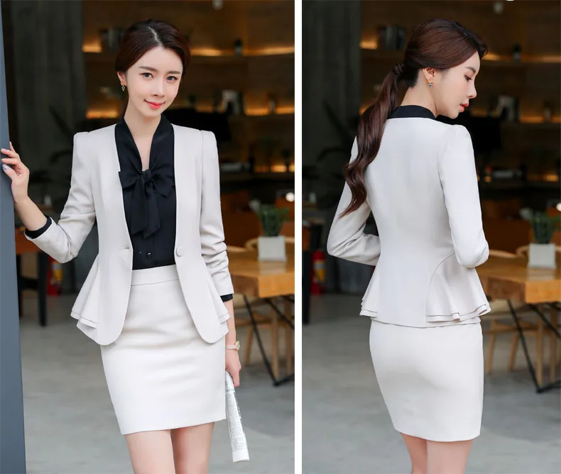 IZICFLY Spring Autumn Black Ladies Formal Uniform Designs Set for Women Blazer Elegant Feminino Business Skirt Suits Red