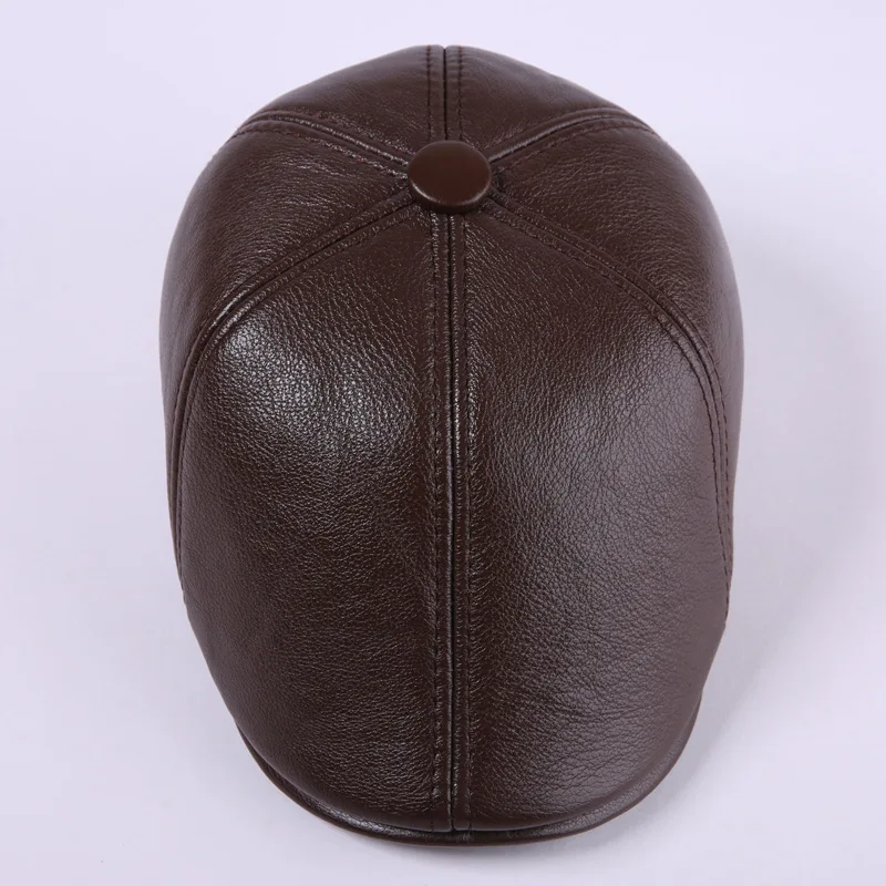 

Men's Leather Hat Men 100% Genuine Leather Peaked Cap Ear Portection Male Winter Warm Cap Thickening Hat 4 Colors B-7188