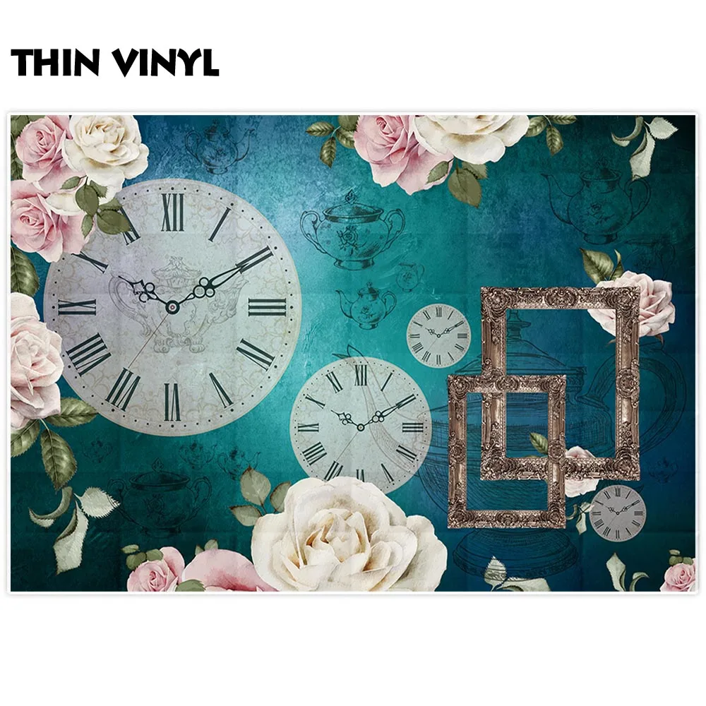 Allenjoy-Fondo de fiesta de té para estudio fotográfico, reloj vintage, flor, cumpleaños, fotografía, photocall, sesión de fotos