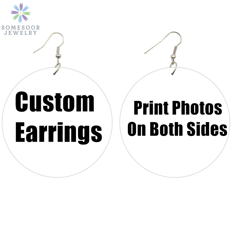 SOMESOOR Printing Lollipop Bohemian Wooden Drop Earrings 6cm Flat Round African Wood Pendant Ear Jewelry For Women Girl Gifts