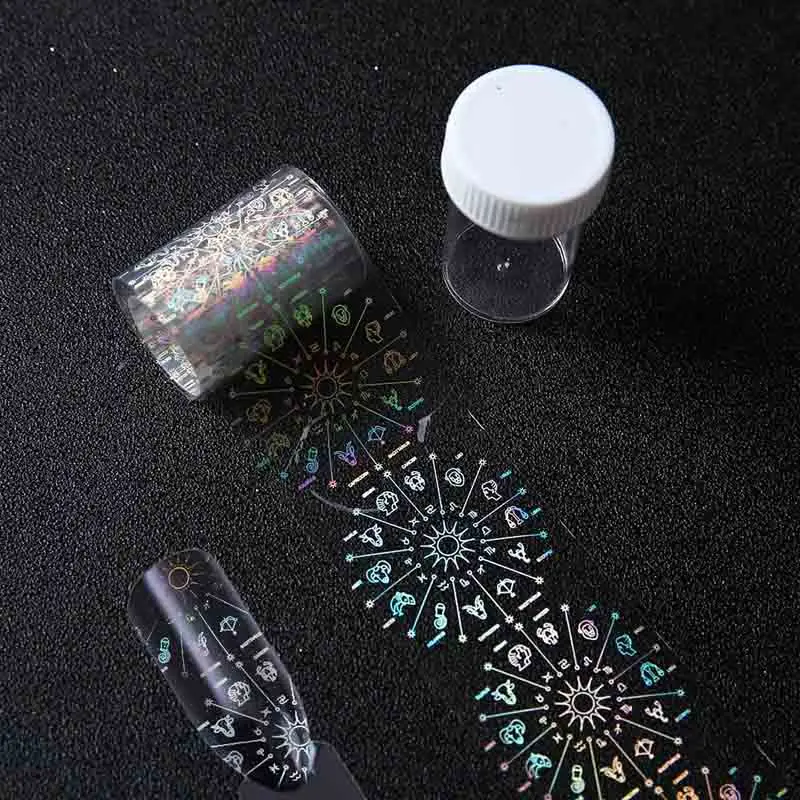 1 Roll 4*100cm Holographic Starry Sky Nail Foil Geometric Patterns Manicure DIY Nail Art Transfer Sticker Tool