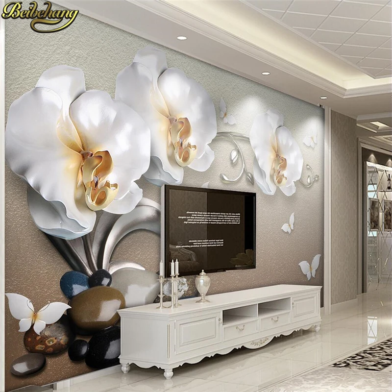 

beibehang papel de parede Custom photo wallpaper mural 3d luxury golden jewelry phalaenopsis TV backdrop wallpaper for walls 3 d