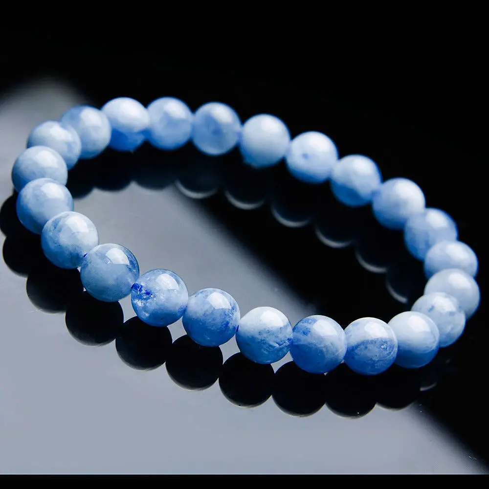 

Natural Blue Aquamarine Bracelet Women Men Clear Round Beads Stone Blue Aquamarine Best Stretch 7mm 8mm 9mm 10mm AAAAA