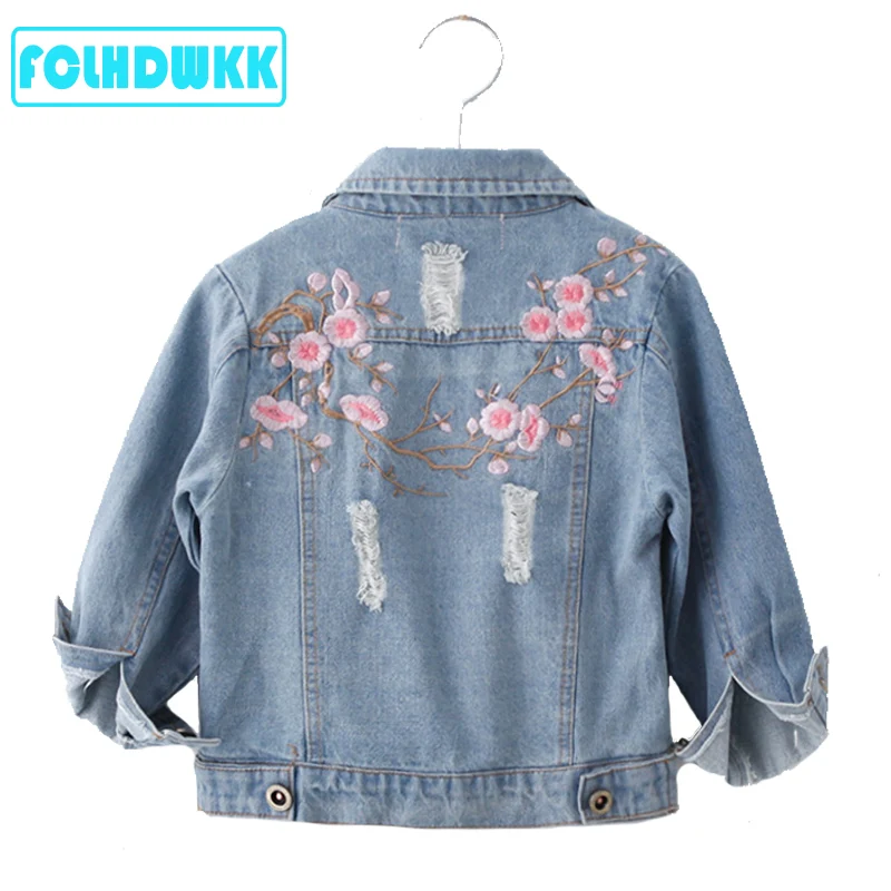 Kids Denim Jackets For Girls Female Baby Embroidered Long-Sleeve Denim Coat Clothing Spring Summer Flower Children Jacket 2-8Y