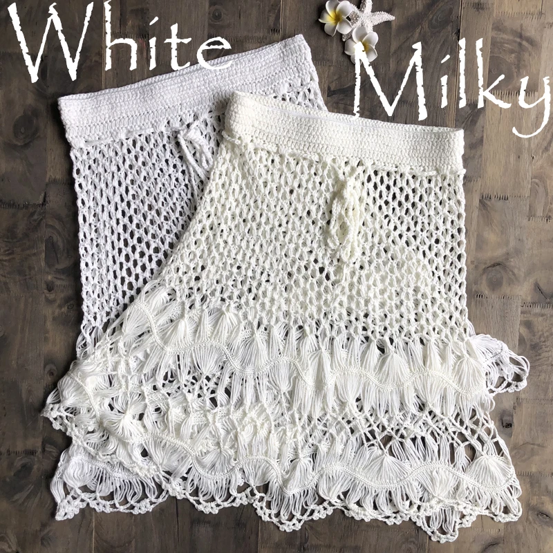 Handmade Crochet Boho Cotton Knitted Mini Skirts Women Summer High Waist Beach Hollow Out Mini Skirt Cool