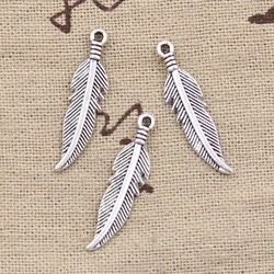 50pcs Charms Double Sided Feather 27x7mm Antique Bronze Silver Color Pendants Making DIY Handmade Tibetan Bronze Jewelry