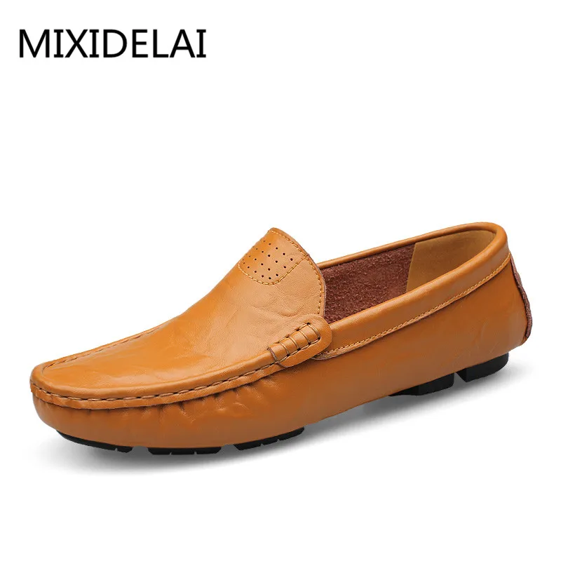 MIXIDELAI Soft Leather Men Loafers New Handmade Casual Shoes Men Moccasins For Men Leather Flat Shoes Big Size 36-48 Fashion