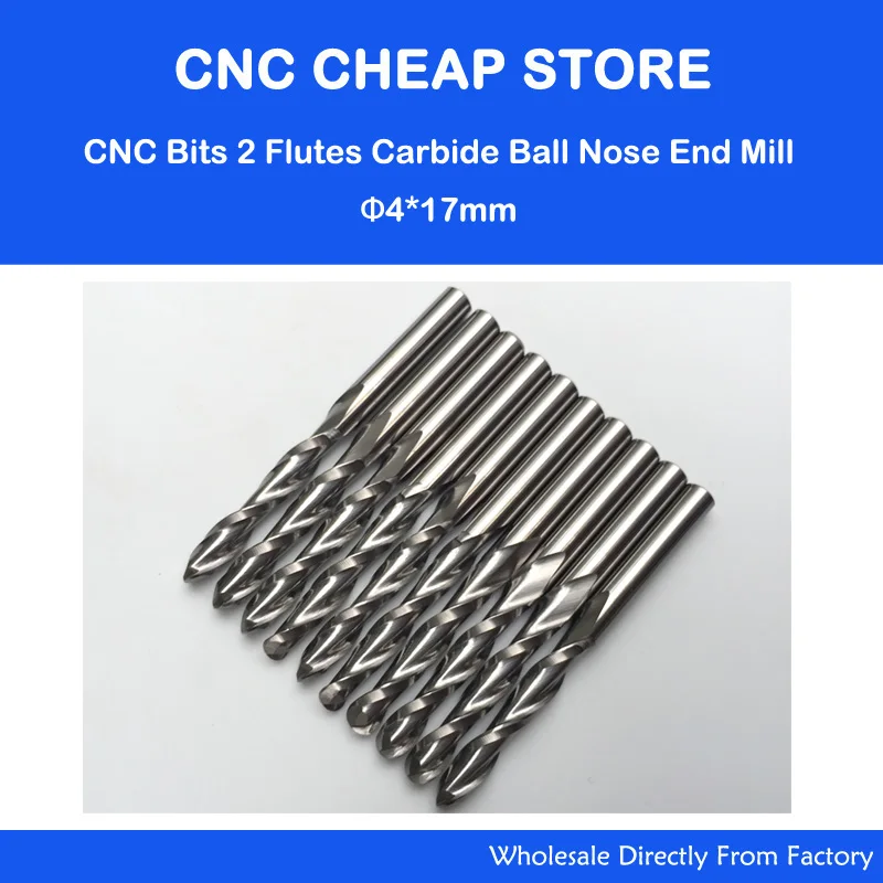 10Pcs 4mm CEL 17mm Shank 2 Flute Ball Nose End Mill Tungsten Carbide Spiral Cutter CNC Engraving Router Bits