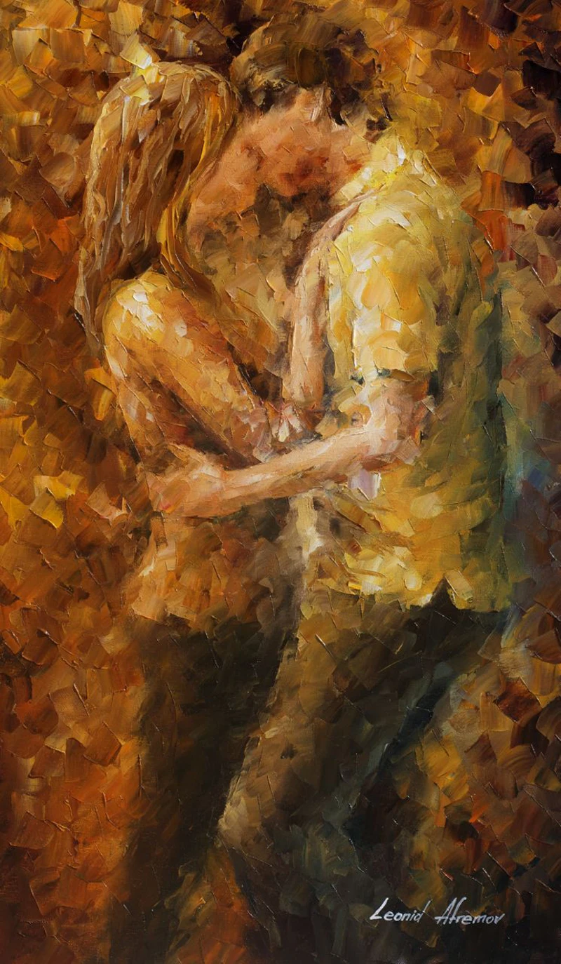 

Hand Painted The Romantic Couple in Love Knife Portrait Painting for Home Decor Unique Wall Artwork Oil Painting on Canvas