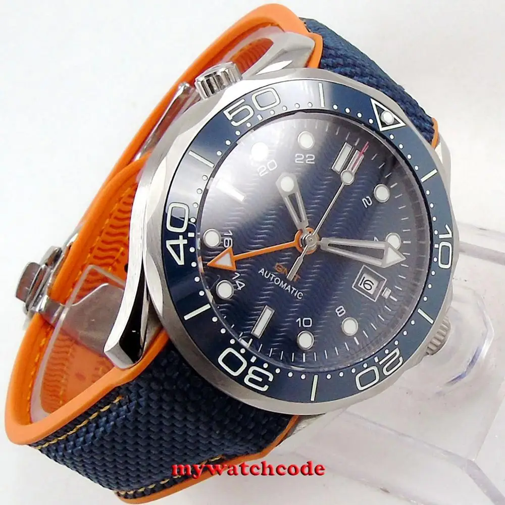 New 41mm Blue Sterile Dial NH34 GMT Luminous Marks Ceramic Bezel Sapphire Glass Auto Date Automatic Mens Watch