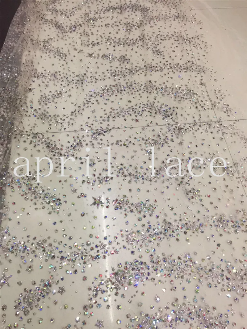 fast ship 10 yards/bag AA1524 #  colorful sequin star african glued glitter  hand print tulle net mesh flower fabric for wedding