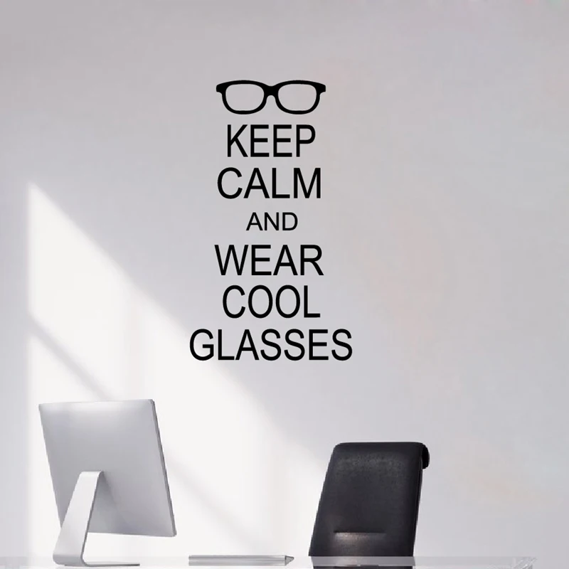 Wear Cool Glasses Eye Chart Wall Decals Optomestrist Office Art Decor , Glasses Vinyl Sticker Optical Shop Door Window Art Decal