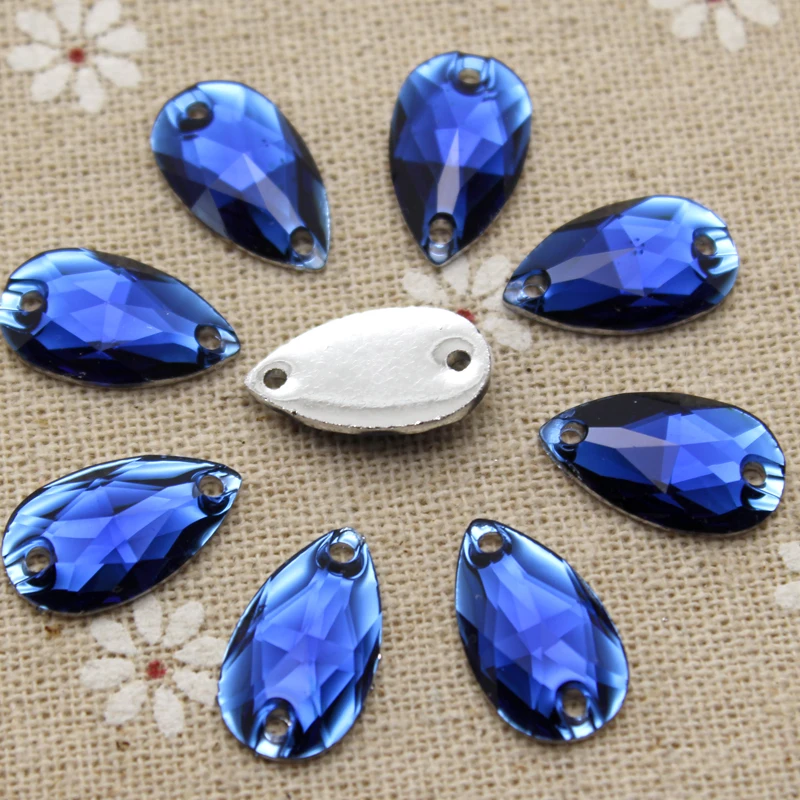 100pcs 10.5*18mm Sew on Rhinestones Gold Yellow Waterdrop jewelry findings Resin Flatback Sewing Crystal 2 holes For Garment