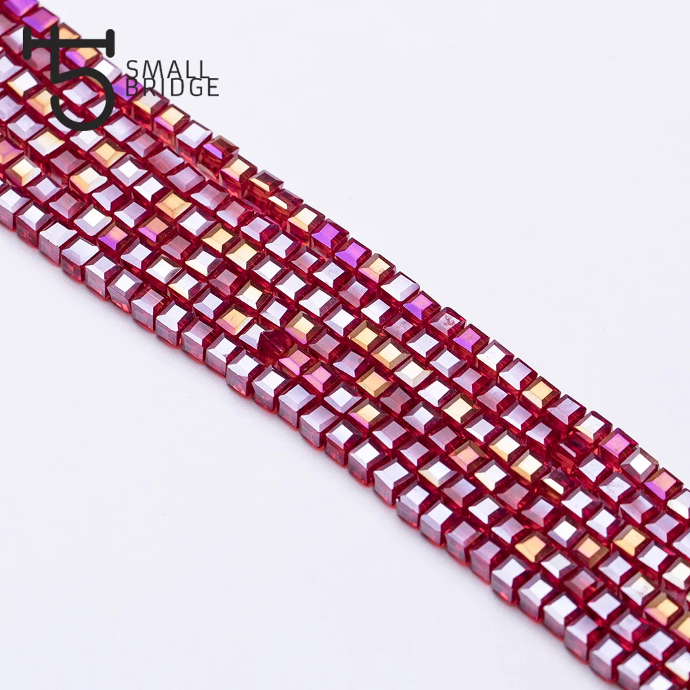 4mm Austria Faceted Crystal Square Beads For Jewelry Making Women Diy Material Loose Red Glass Spacer Beads Wholesale Z903