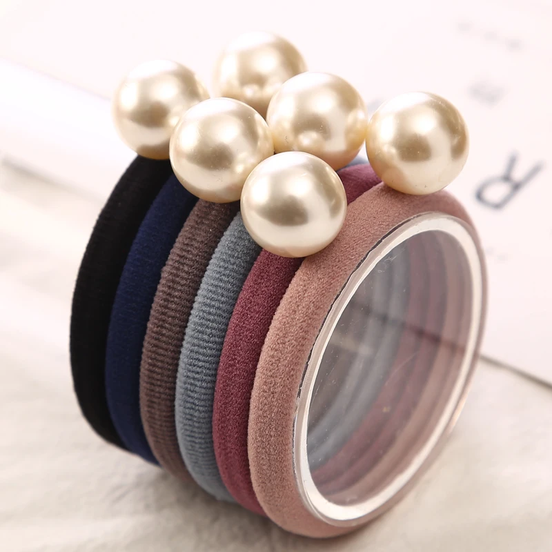 5PC Fashion Women Pearls Elastic Hair Band Hair Accessories for Girls Ponytail Holder Towel Ring Headwear Multicolor Tie Gum