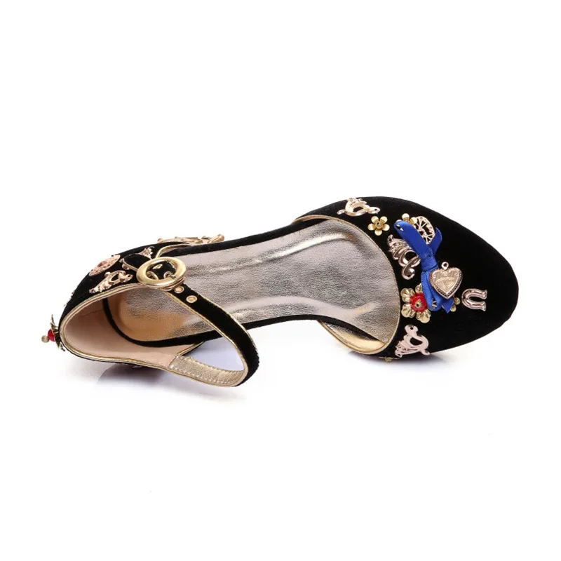 Phoentin blue velvet mary jane shoes flowers heart-shaped decoration strange metal heels butterfly knot buckle pumps shoes FT268