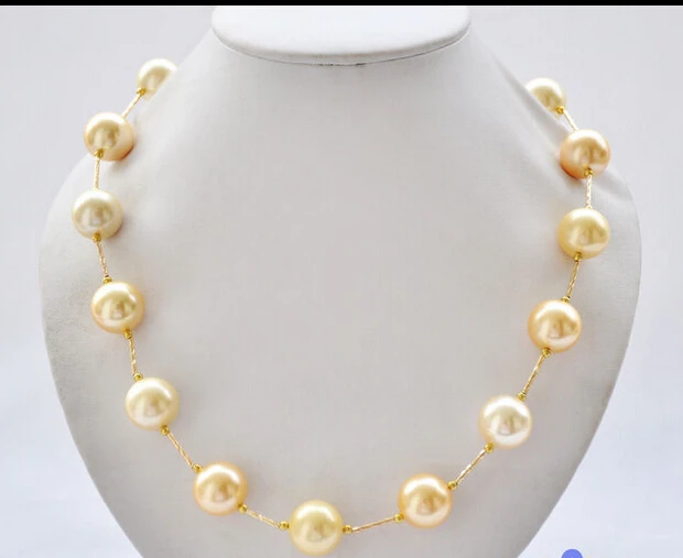 Beautiful 16mm yellow round SOUTH SEA SHELL PEARL NECKLACE 20