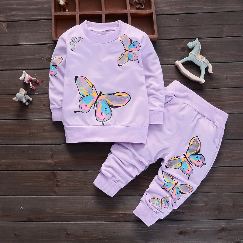 BOTEZAI Children Girls Clothing Sets 2021 Summer Fashion Style Butterfly Printed T-Shirts+Pants 2Pcs Baby Girls Clothes Sets