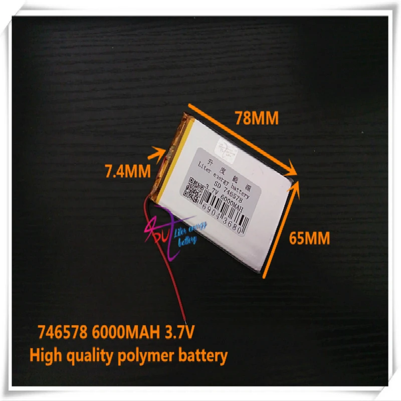 

3.7V 6000mAH 746578 Polymer lithium ion / Li-ion battery for tablet pc mp3 mp4 GPS cell phone speaker