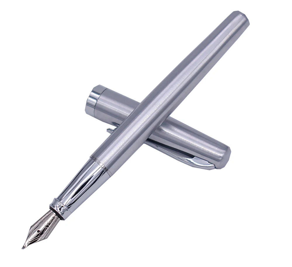 Duke 209 Steel Fude Calligraphy Fountain Pen Bent Nib , Pure Silver Color Writing Gift Pen for Painting / Office / Home