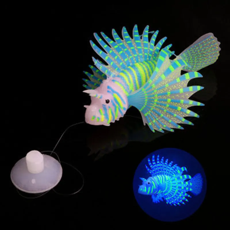 Glow In The Dark Artificial Goldfish Aquarium Decoration Luminous Silicone Lionfish Clown Fish Ornament Fish Tank Decor