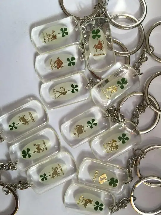 12 pcs natural shamrock real four leaf clover twelve constellations keychain