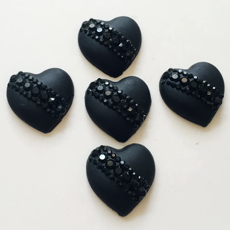 20pcs  20mm DIY black heart-shaped resin rhinestones wedding accessories scrapbook gift resin drill-A238