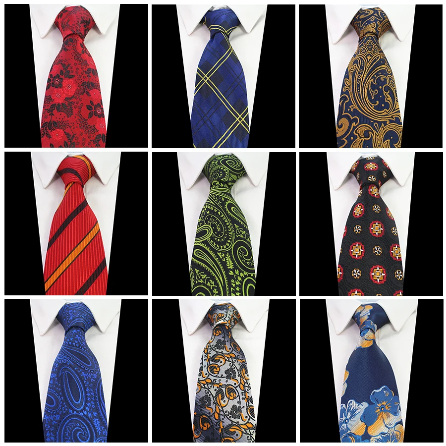 

Ricnais New Design 8cm Men Ties Paisley Plaid Silk Jacquard Woven Neck Tie Floral Ties for Men Suit Business Wedding Necktie