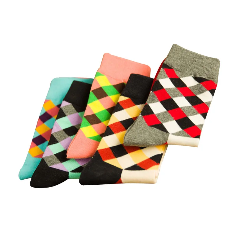 

5 pairs New Business Socks Short Happy British Wind Colorful Plaid Creative Trendy Men Socks Durable Stretchy Man Cotton Socks