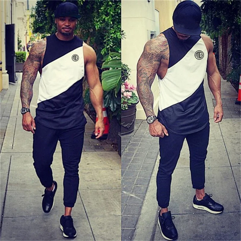 Brand Fitness Clothing Gyms Tank Top Mens Bodybuilding Stringers Cotton Patchwork Mesh Workout Singlet Sporting Sleeveless Shirt