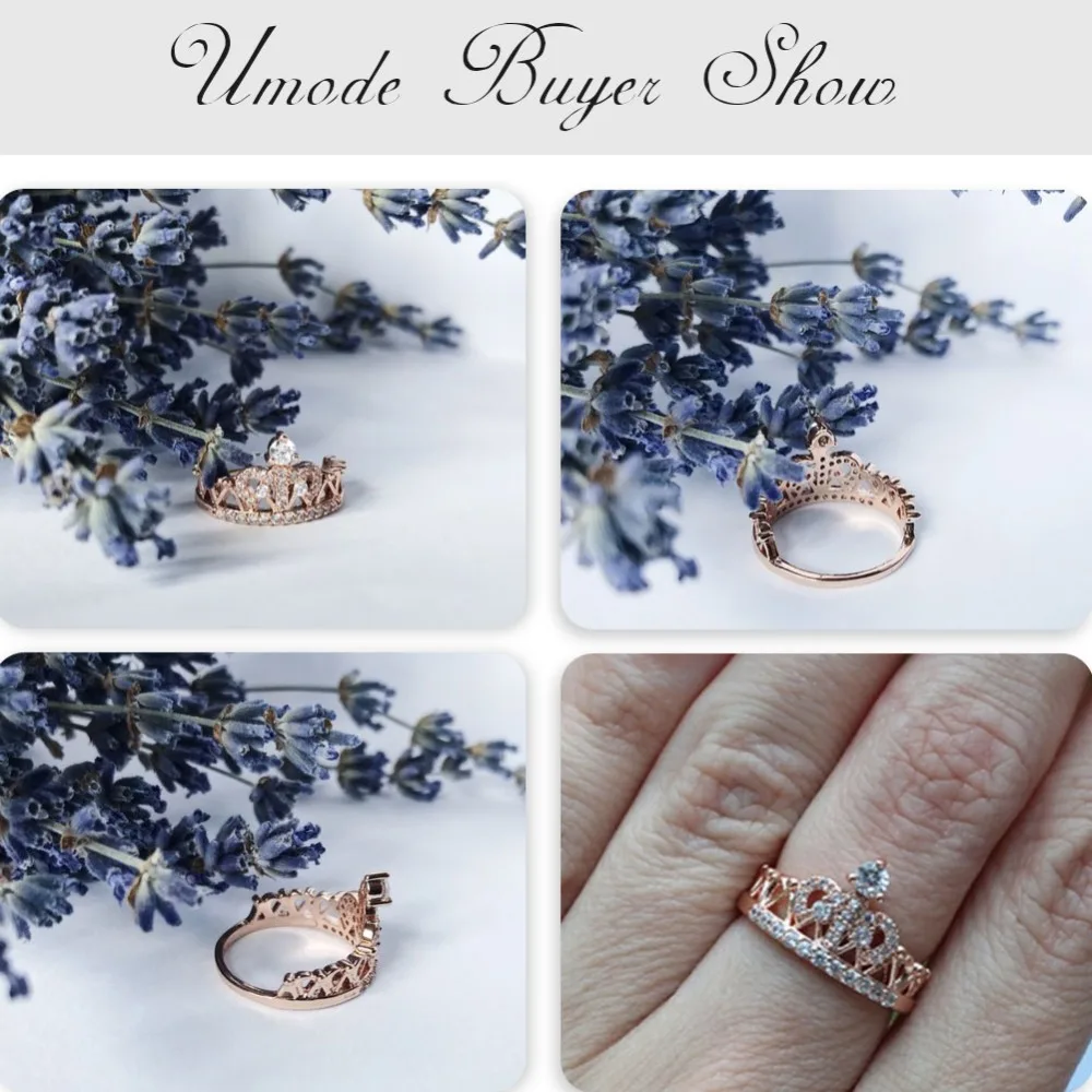 UMODE Exquisite Crown Shaped Ring Rose Gold Color CZ Rings for Women Fashion Color Aneis De Ouro Zirconia Jewelry UR0217