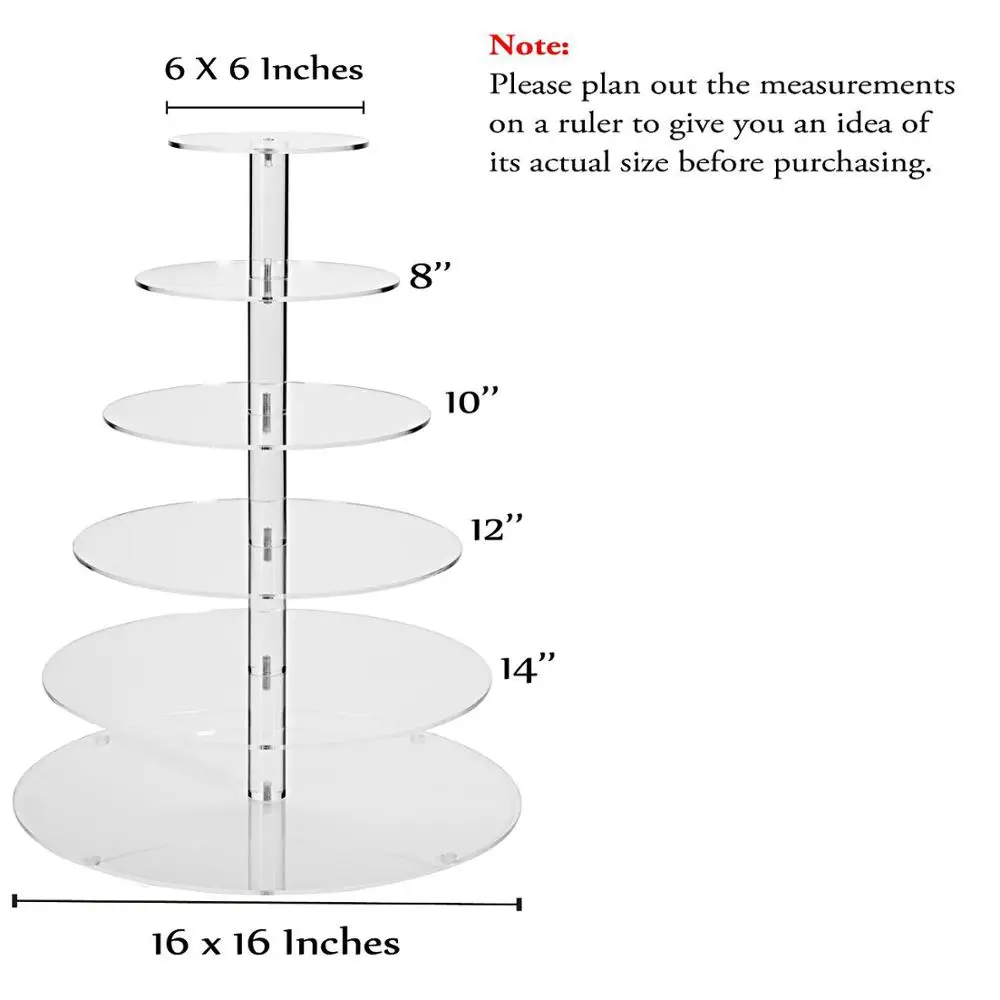 Large 6-Tier Acrylic Glass Round Cake Stand-Cupcake Stand- Dessert Stand-tea Party Serving Platter for Wedding Party