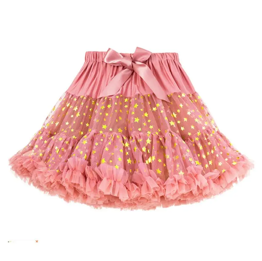 Kids party birthday skirt! Twinkle stars soft tulle fluffy knee long tutu skirt, weding dance clothes girls princess clothing