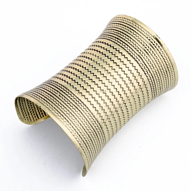 Dayoff Bohemia Ethnic Vintage Wide Open Cuff Hand Bracelet Bangles For Womens Jewelry Carved Wave Huge Bracelets B193