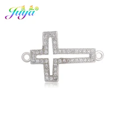 Juya Handmade 18K Gold Plated Copper Cross Charms Connector Accessories For DIY Women Men Christian Religious Jewelry Making