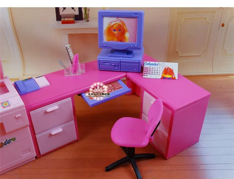 DIY office computer desk combination copier play set for barbie doll, doll house furniture doll accessories for barbie