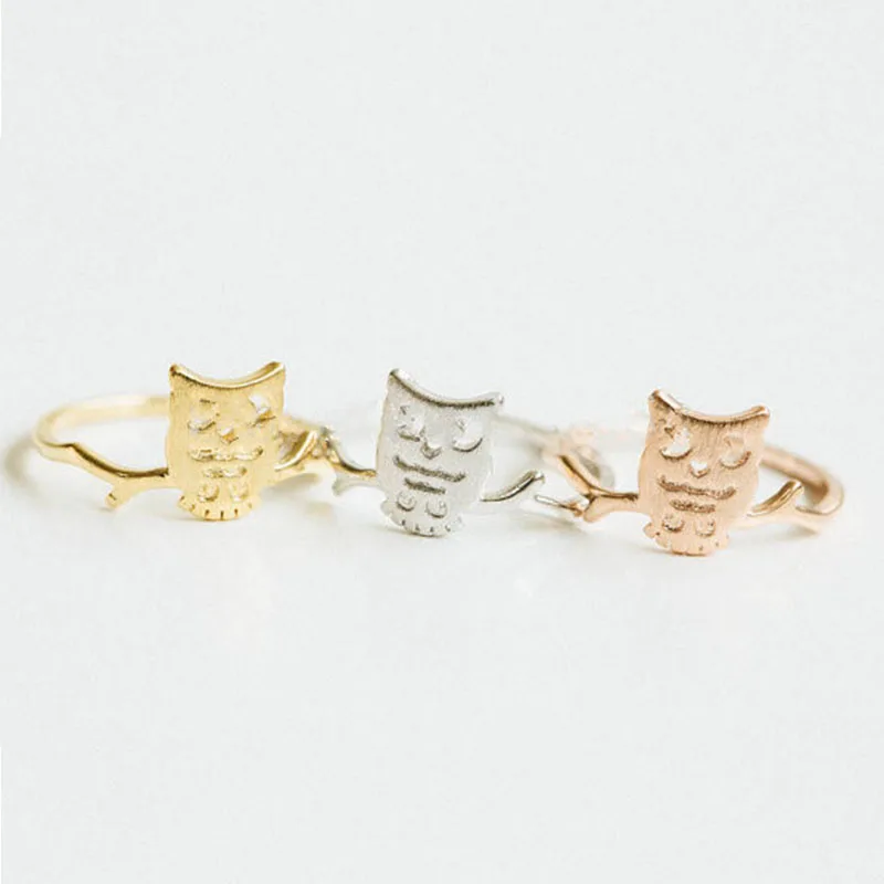 Wholesale 30pc/lot Lovely Owl Standing On Branch Animal Ring For Cute Ones Women Love Jewelry Can Mix Color