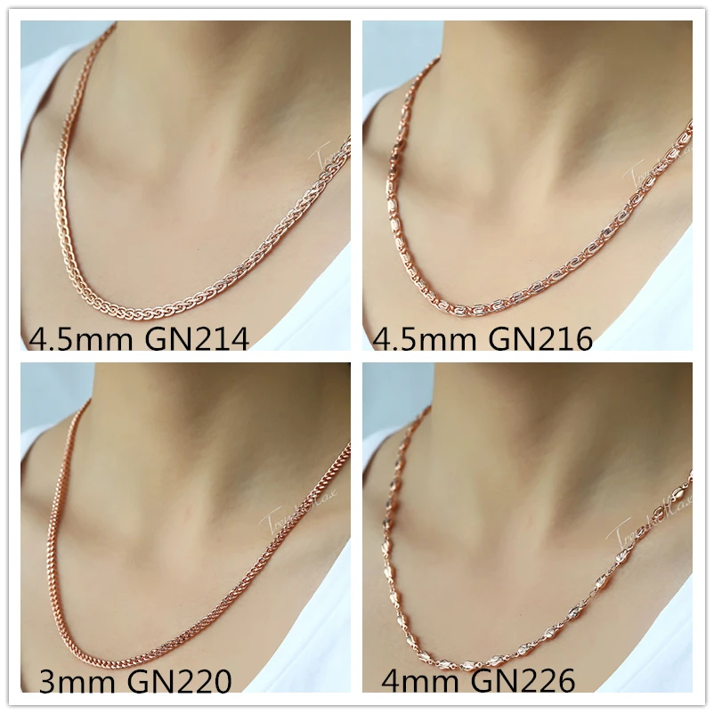 Womens Necklace Bismark Chain 585 Rose Gold Color Necklace Hammered Curb Cuban Rombo Link 3/4/4.5/5mm GNM01