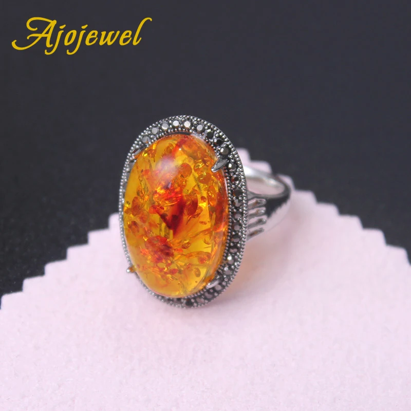 Ajojewel Shinning Oval Orange Stone Ring Women Luxury Party Jewelry Ladies Gift