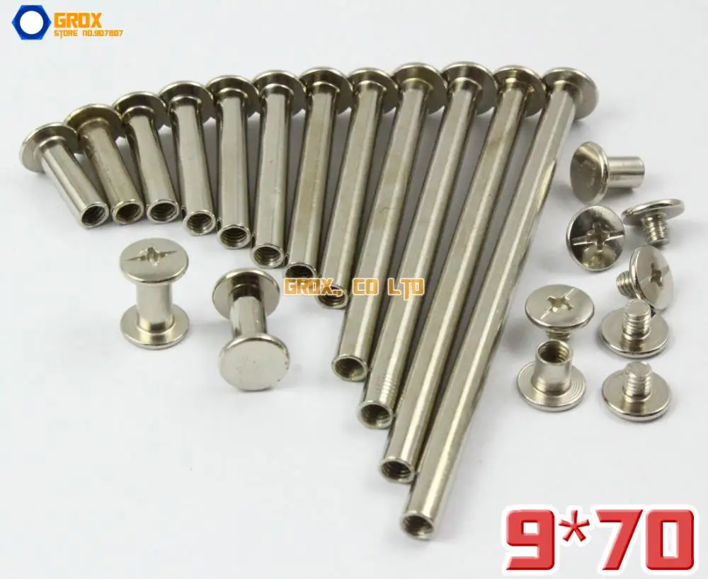 20 Pieces 9 x 70mm Nickel Plated Chicago Screw Stud Rivet Belt Strap Fastener (5mm Shank Diameter)