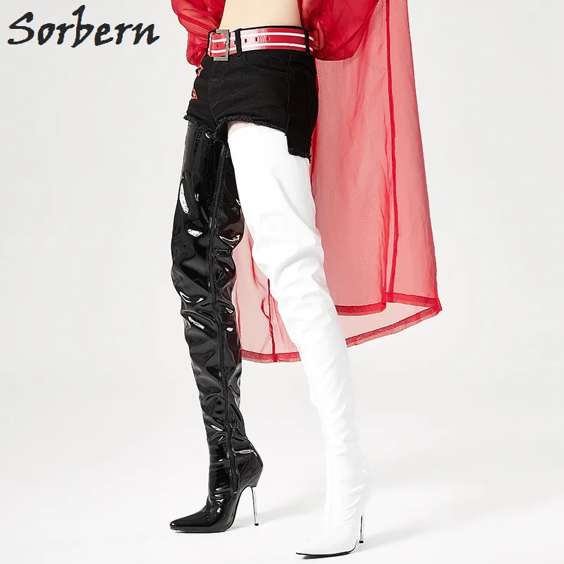 Sorbern Black White Women Shoes Size 43 Boots Ladies Stilettos Metal High Heels For Girls Supreme Shoes Runway 2018 Shoes